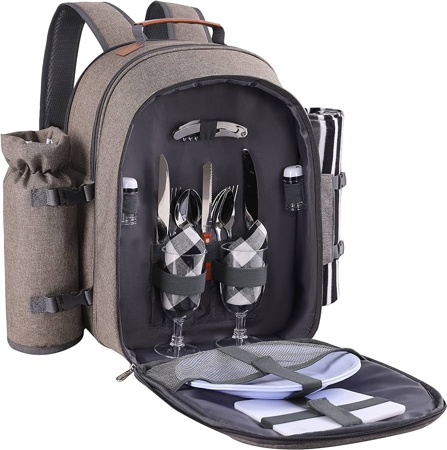 Apollo Walker Picnic Backpack Set for 2 Person with Cooler Compartment, Detachable Bottle/Wine Ho... | Amazon (US)
