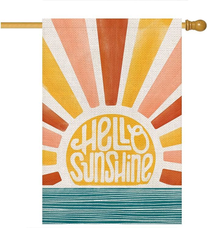 HELLO SUNSHINE House Flags for Outdoor, Summer Sunshine Yard Flags for Outside,Seasonal Decorativ... | Amazon (US)