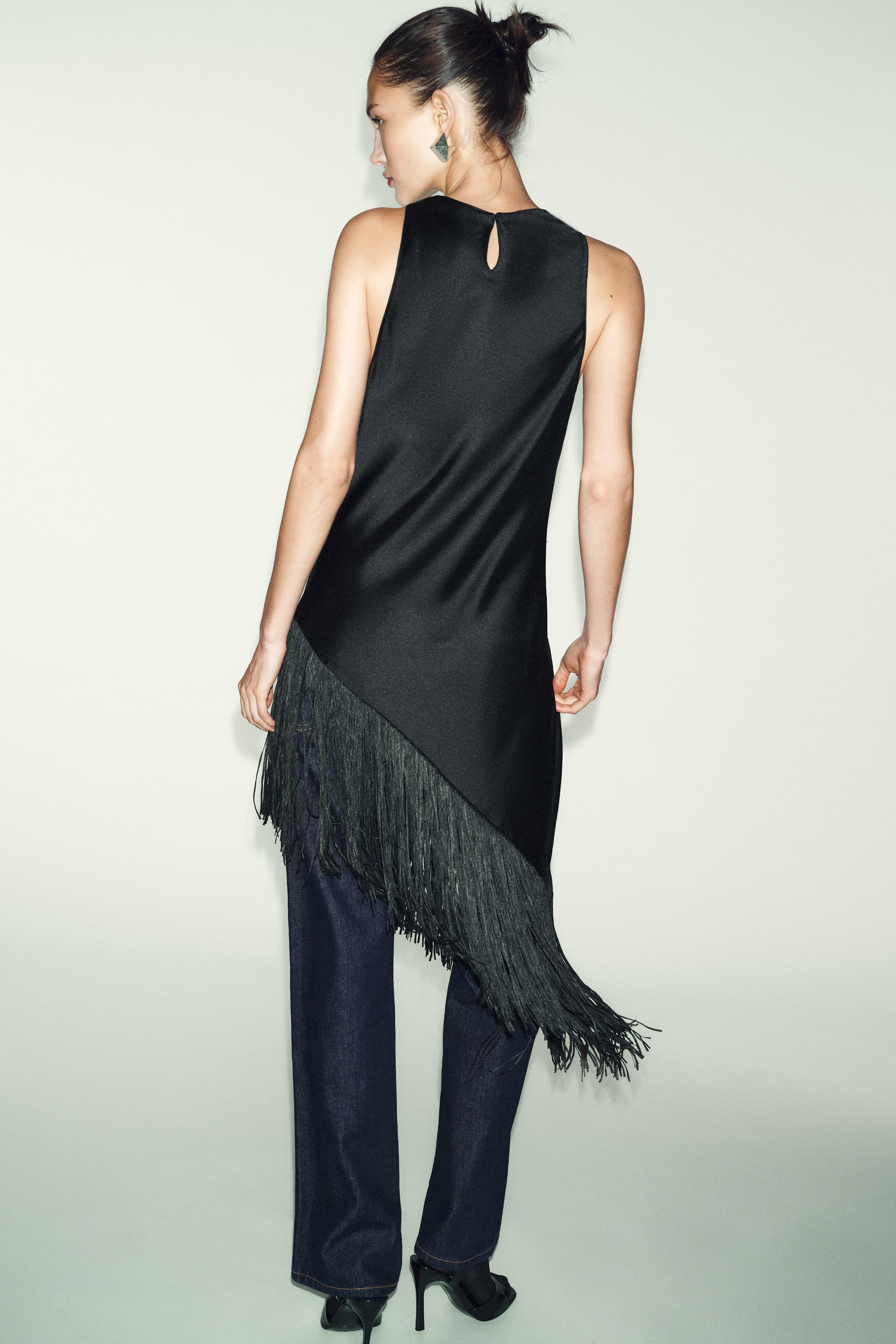 LONG SATIN TOP WITH FRINGING | Zara UK