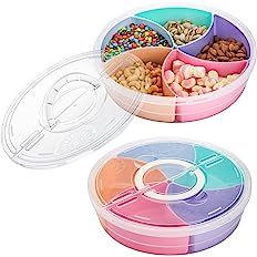 Cedilis 2 Pack Snack Serving Tray with Lid, 12inch Fruit Serving Container, 5 Colorful Compartmen... | Amazon (US)