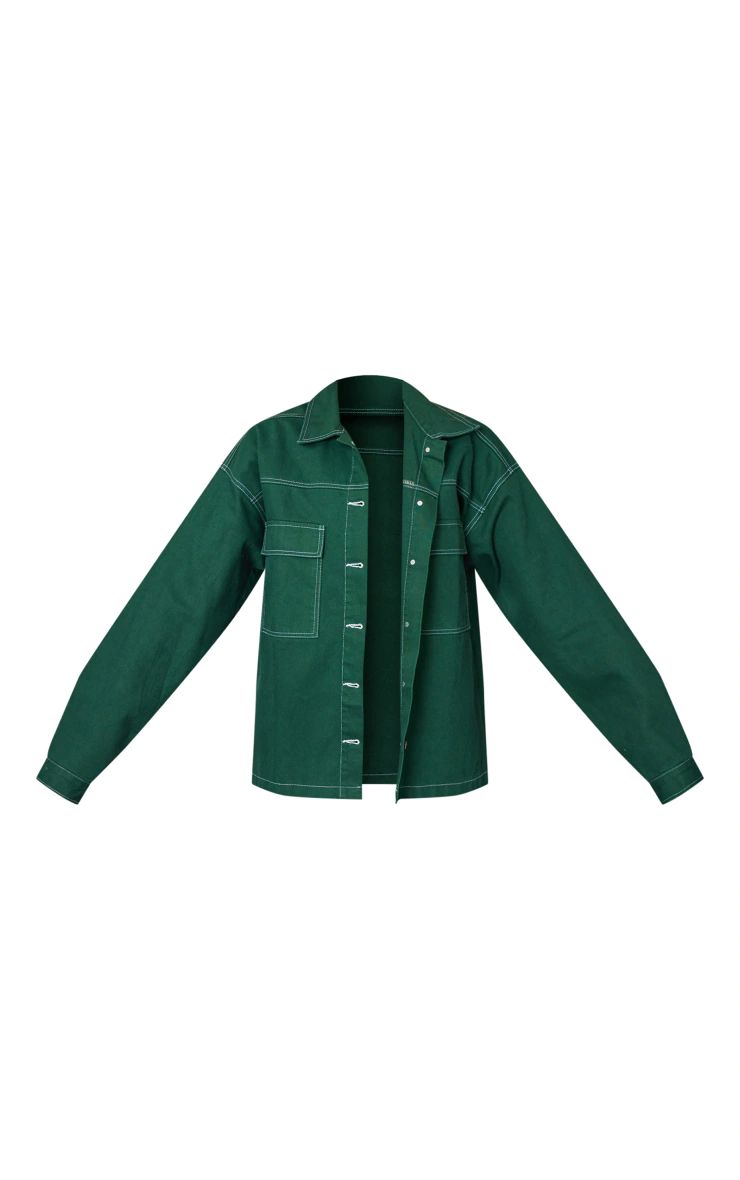 Forest Green Contrast Stitch Oversized Denim Jacket | PrettyLittleThing US