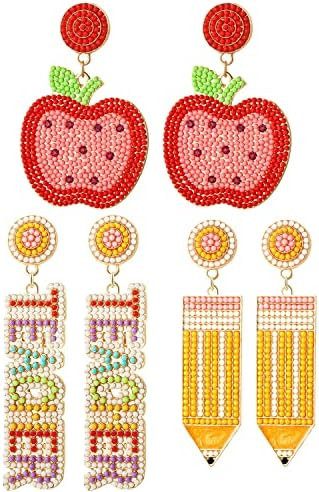Teacher Earrings for Women Rhinestone Beaded Dangle Drop Pencil FRIYAY Earrings Colorful Teacher ... | Amazon (US)