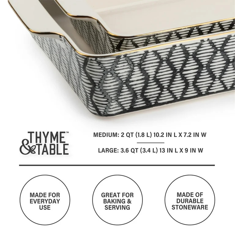 Thyme & Table Stoneware Rectangular Baker, Black & White Geo, 2-Piece Set | Walmart (US)