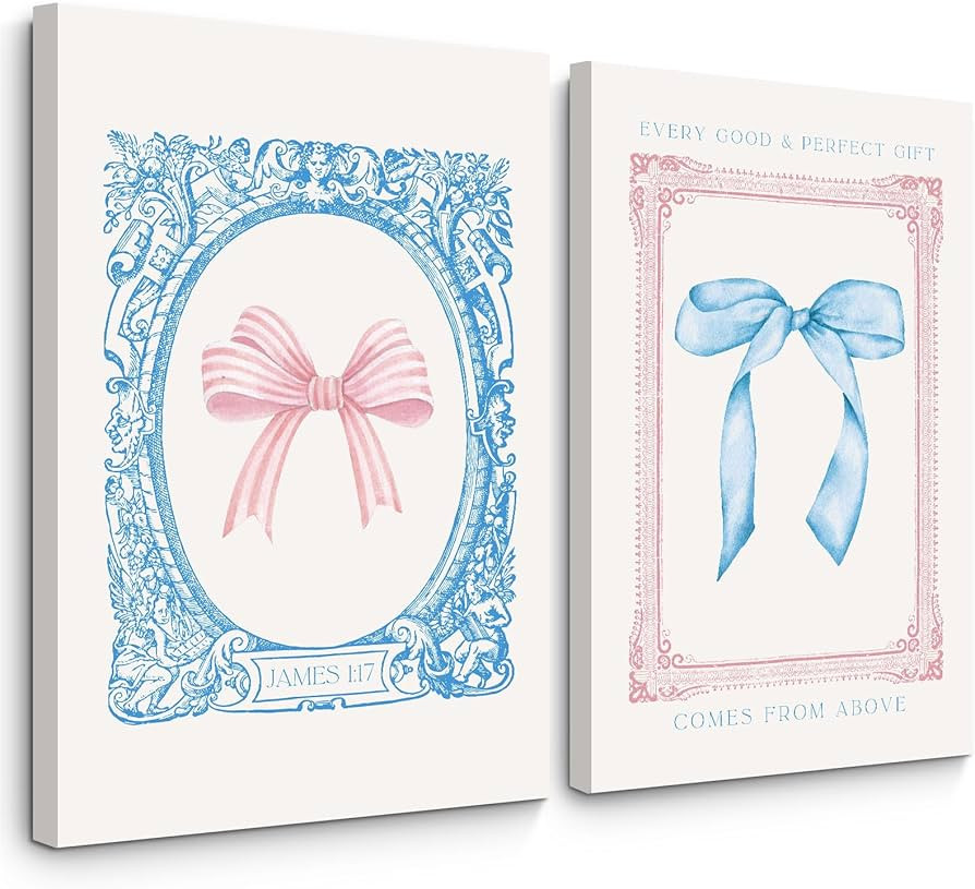 Preppy Bow Wall Art Decor Set of 2 Coquette Canvas Wall Decor Aesthetic Pictures Trendy Girly Wal... | Amazon (US)
