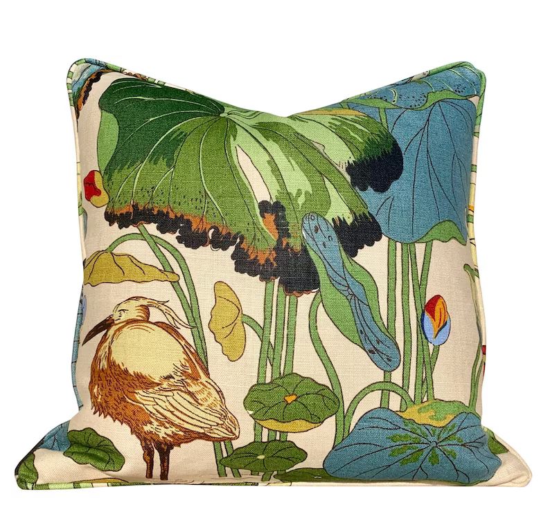 GP & J Baker Nympheus Linen Pillow. Lumbar Floral Pillow, Chinoiserie Pillow Covers, Designer Pil... | Etsy (US)