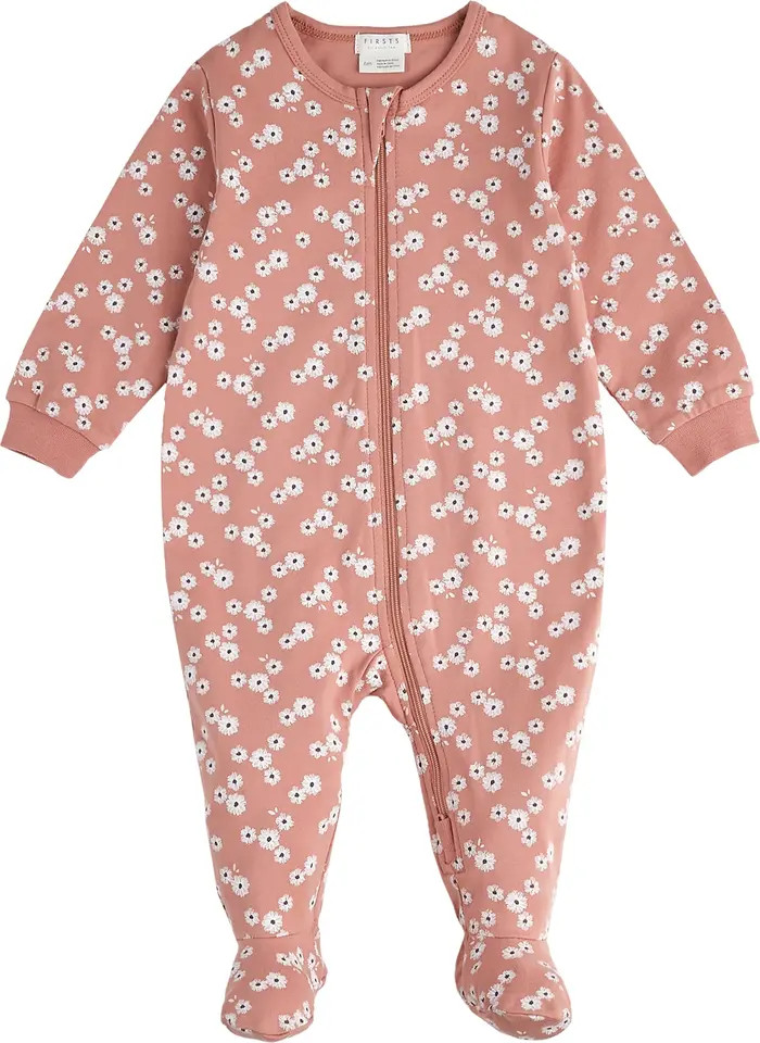 FIRSTS by Petit Lem Floral Organic Cotton Footie | Nordstrom | Nordstrom