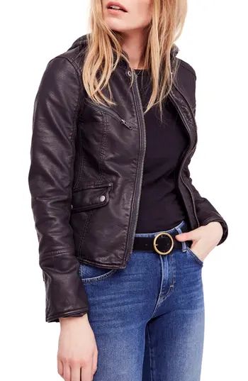 Women's Free People Monroe Hooded Faux Leather Moto Jacket | Nordstrom