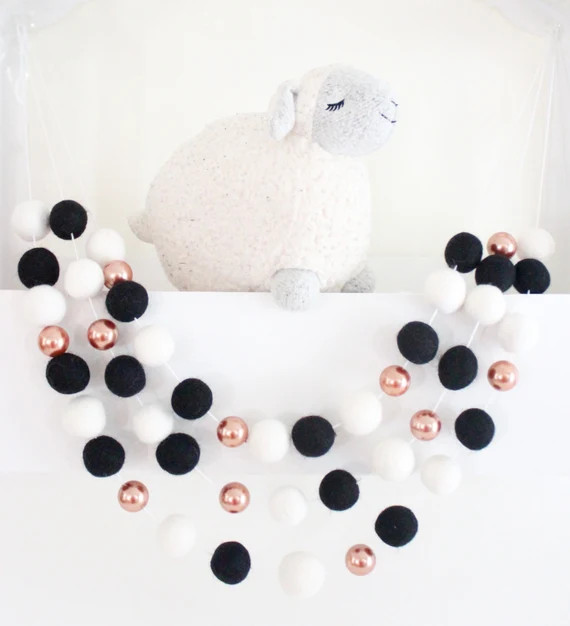 Rose Gold and Monochrome Felt Ball Garland Black & White | Etsy | Etsy (US)