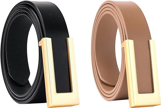 YooAi Womens Leather Belt Skinny Waist Belt for Dresses Jeans Pants with Gold Buckle | Amazon (US)