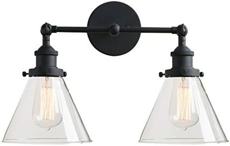 Permo Vintage Industrial Antique 2-Lights Wall Sconces with Dual Funnel Clear Glass Shade (Black) | Amazon (US)