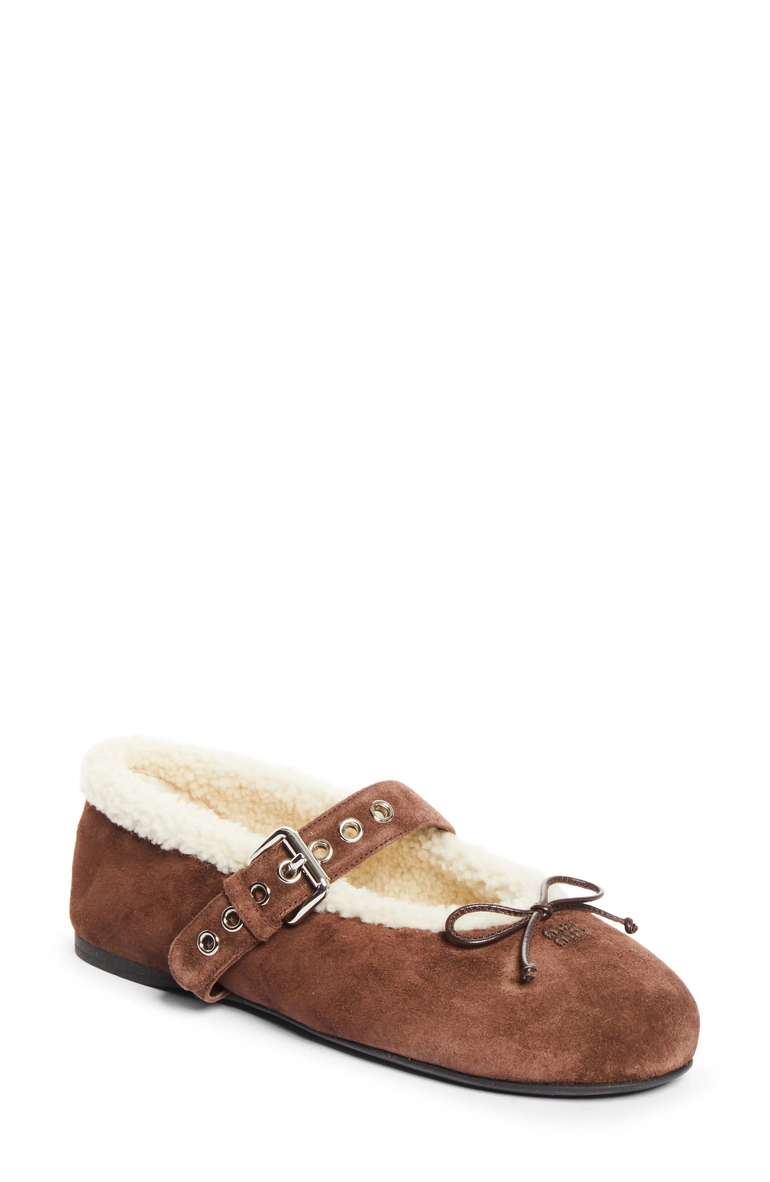 Miu Miu Genuine Shearling Lined Ballet Flat (Women) | Nordstrom | Nordstrom