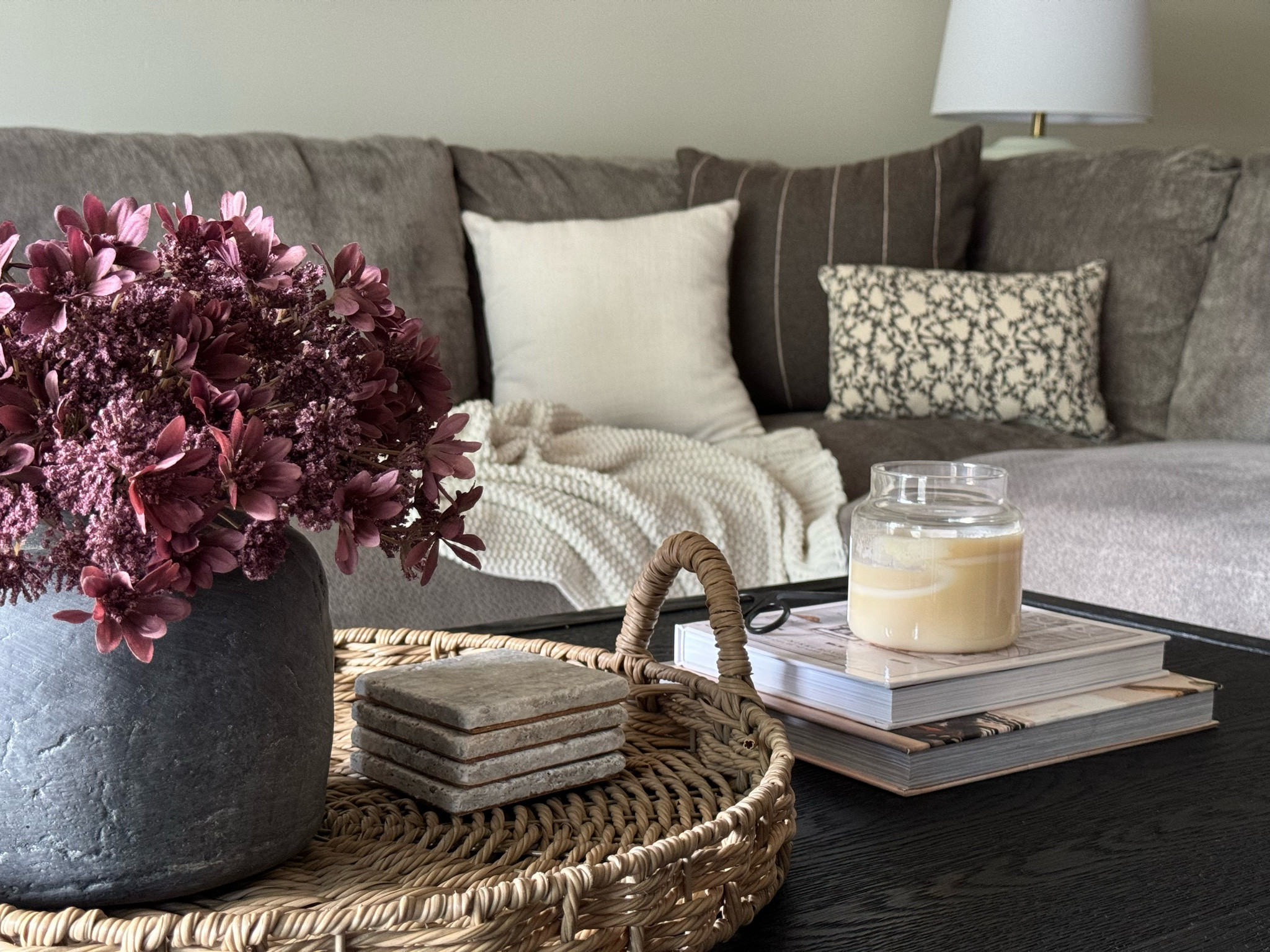 Living room, fall arrangement, moody home, cement vase, round tray, coffee table decor, sofa pillows , home, cottage 

#LTKHome #LTKSaleAlert #LTKSeasonal