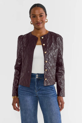 Burgundy Quilted Faux Leather Jacket | Avara