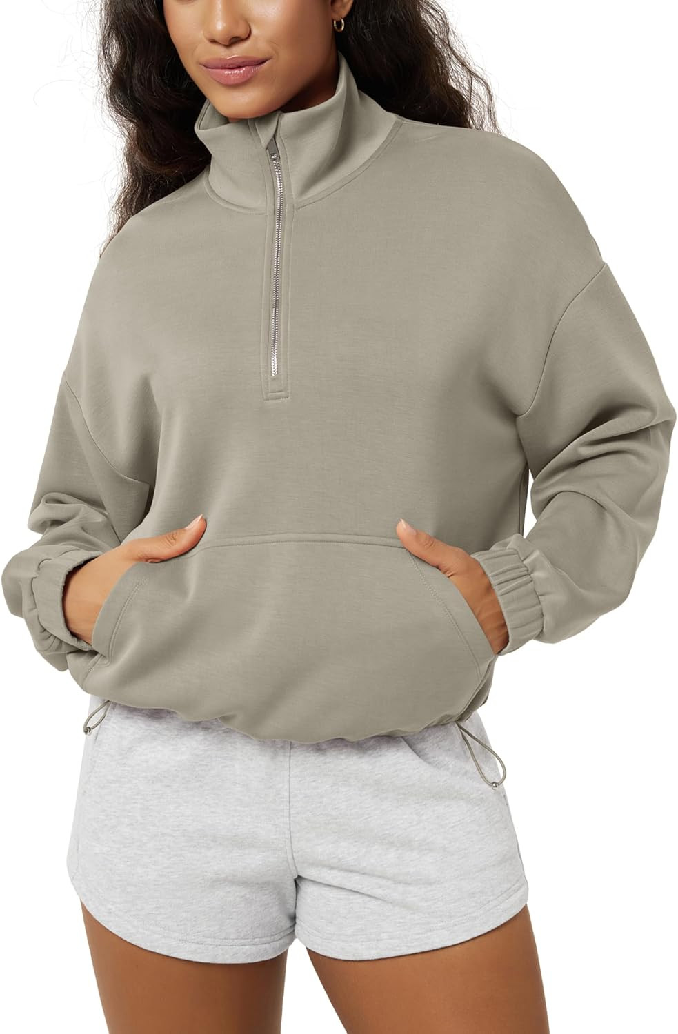 ODODOS Women's Modal Soft Cinchable Sweatshirts Half Zipper Funnel Neck Oversize Pullover with Pockets | Amazon (US)