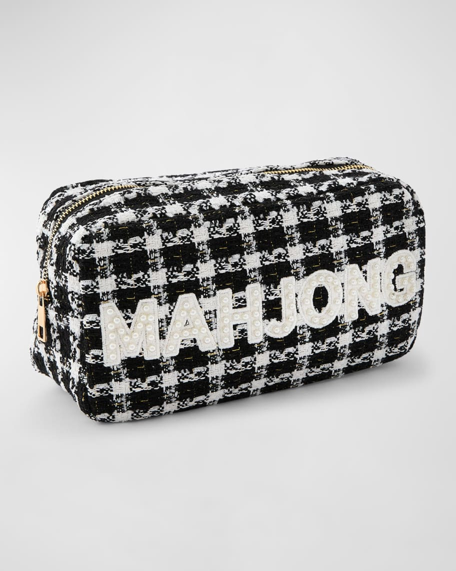 OH MY MAHJONG Pearly Mahjong Tweed Pouch, Black | Neiman Marcus