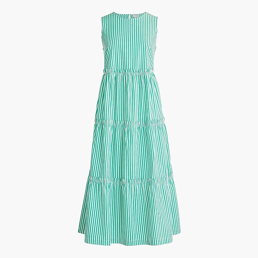 Sleeveless striped tiered midi dress | J.Crew Factory
