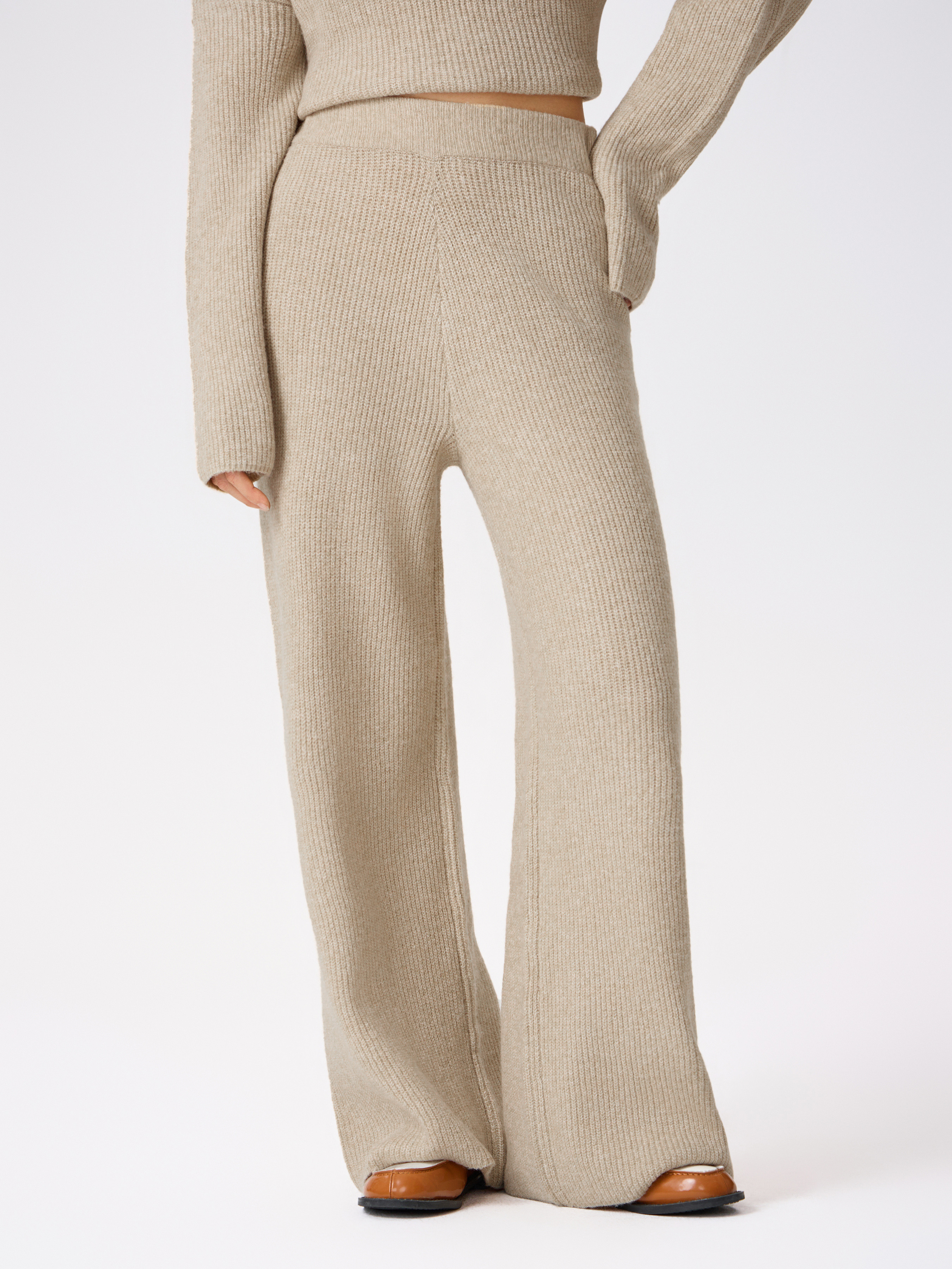 Basic & Thermal Knit Fabric Wool-blend Knitted Mid Waist Wide Leg Trousers For School Daily Casua... | Cider