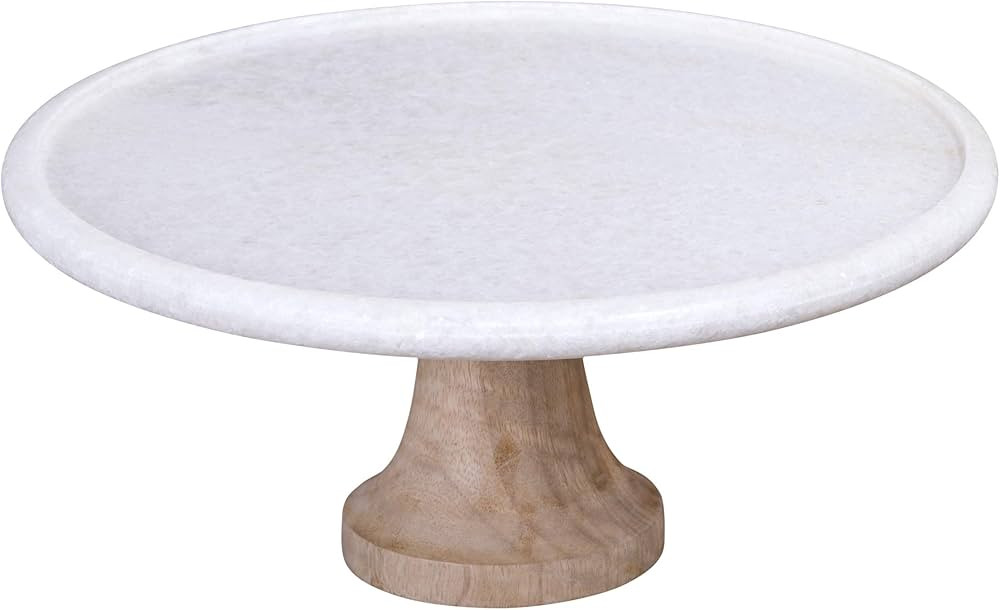 Creative Home Natural Marble and Mango Wood 12" Diam. Round Cake Stand Dessert Stand on Pedestal ... | Amazon (US)