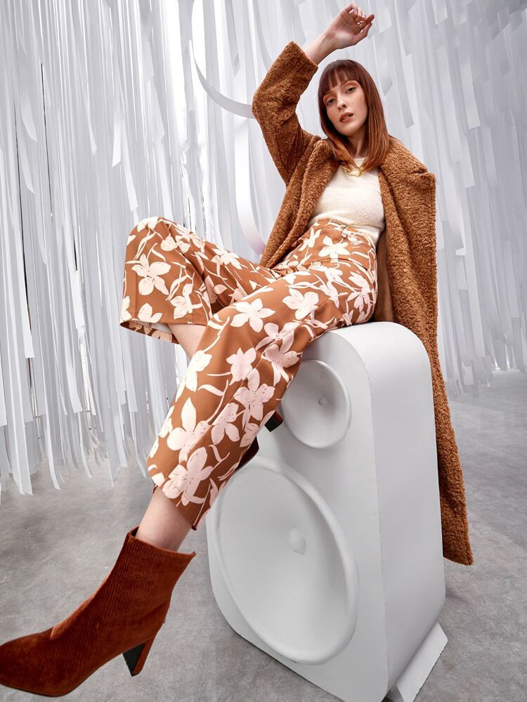 SHEIN Floral Print Slant Pocket Pants | SHEIN