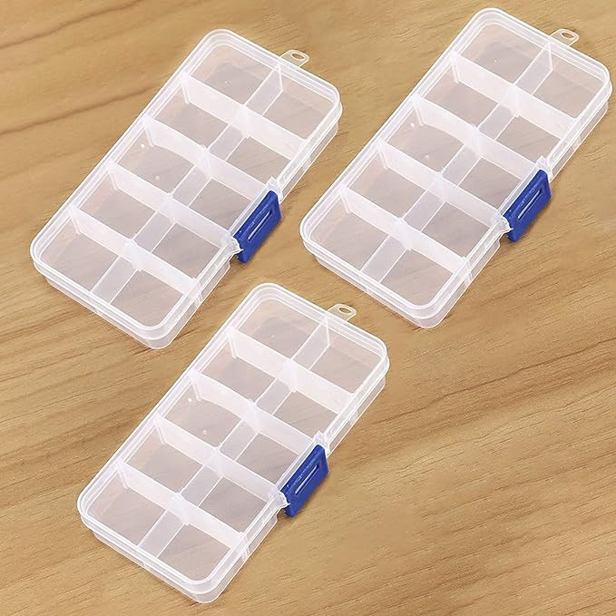 Transparent Plastic Grid Box Storage Organizer,Adjustable Dividers Travel Small Size Case with Li... | Amazon (US)