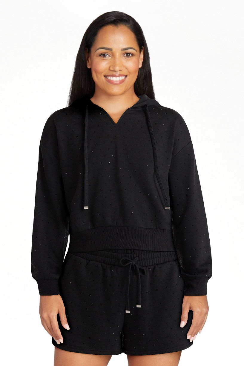 No Boundaries Faux Rhinestone Cropped Hoodie and Shorts Set, 2-Piece, Women’s | Walmart (US)
