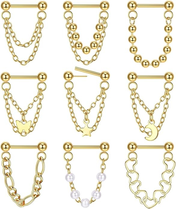 9Pcs 16G Chain Septum Rings Stainless Steel Helix Nose Piercing Threadless Septum Piercing Jewelr... | Amazon (US)