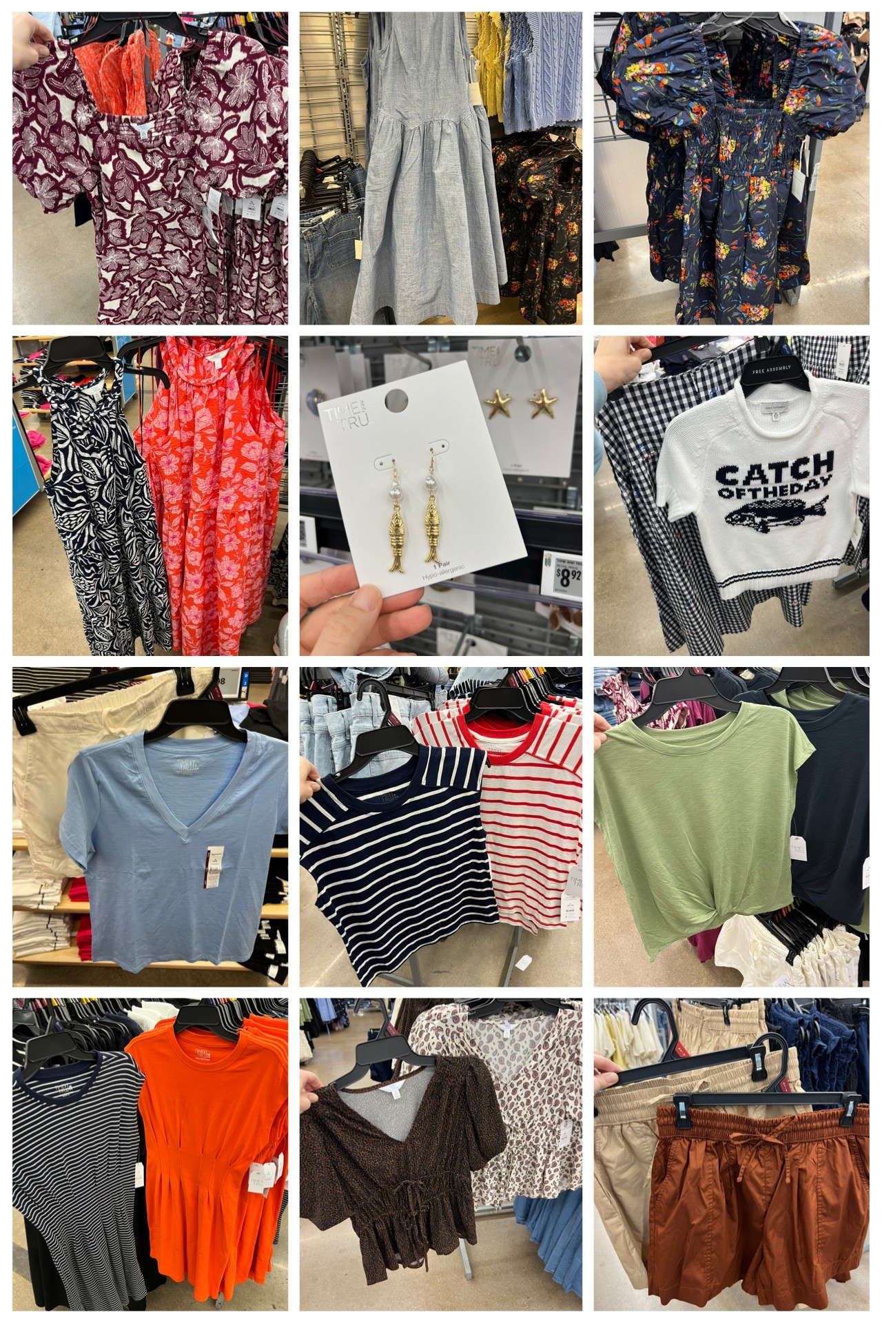 New Walmart finds that are worth it! Time and Tru tops and dresses, fish earrings, tencel tees, muscle tanks, twist front tees, pull on shorts and more. #walmartfashion #walmartfinds