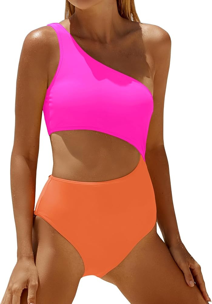 Yonique Women's One Piece Bathing Suit One Shoulder Swimsuit Cutout Swimwear Monokini | Amazon (US)