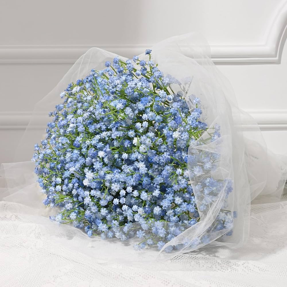 Dolicer 5 Pcs Babys Breath Artificial Flowers, Blue Long Stem Baby Breath Flowers Artificial Bulk... | Amazon (US)
