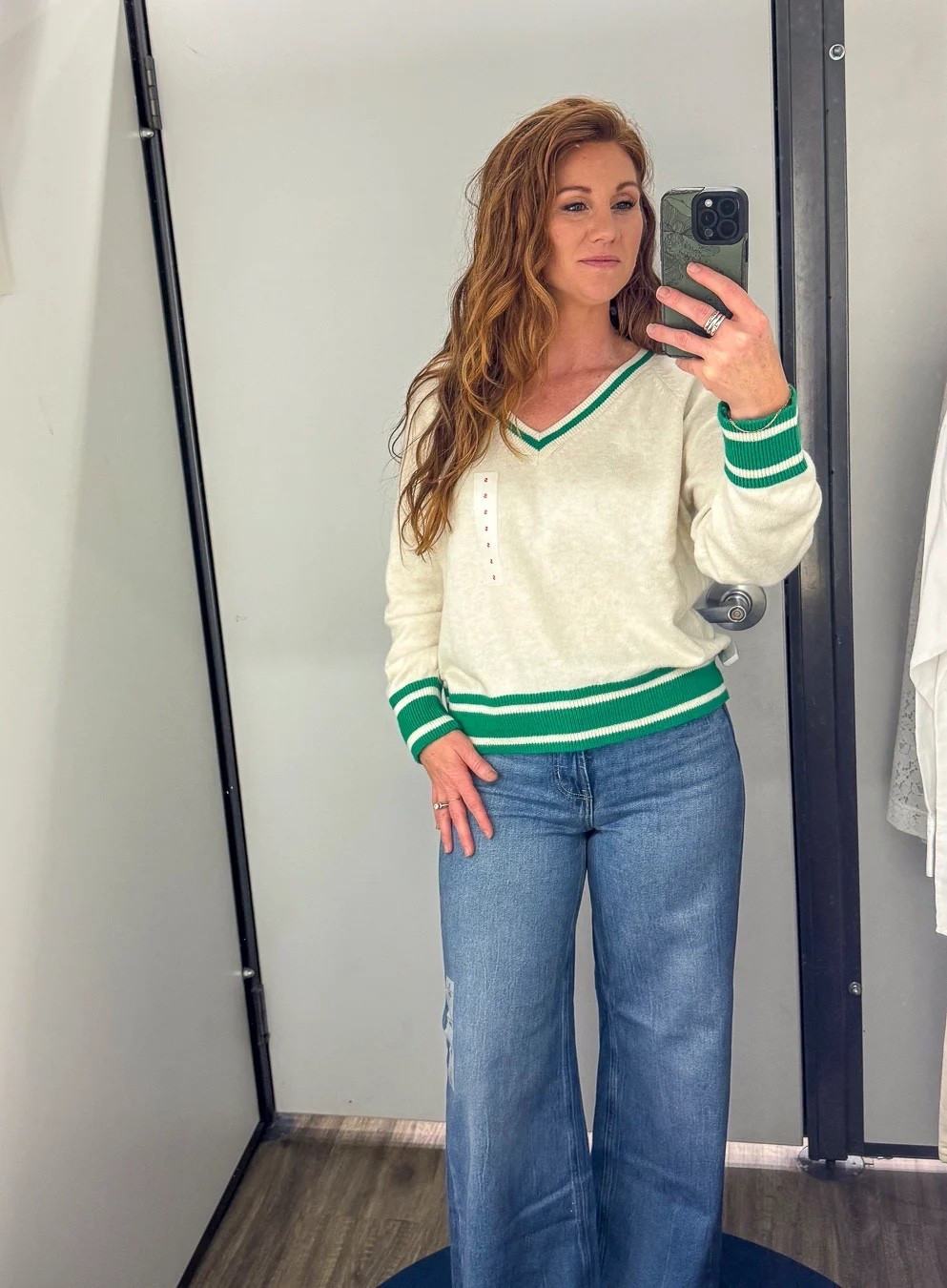 Old Navy new arrivals! V-neck sweater size small | super wide leg jeans size 2 

#LTKOver40 #LTKStyleTip #LTKWorkwear