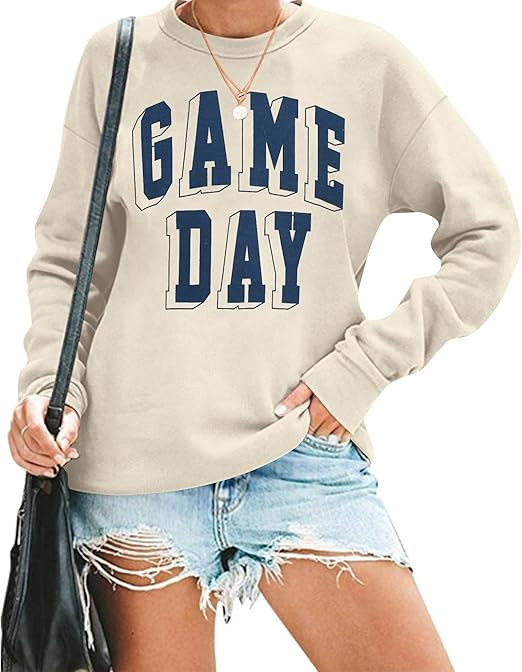 Women Game Day Sweatshirt Football Fan Game Day Shirt Letter Print Long Sleeve Casual Top | Amazon (US)