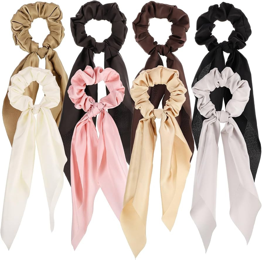 8PCS Satin Bow Scrunchies for Women and Girls, Ribbon Hair Ties | Amazon (US)