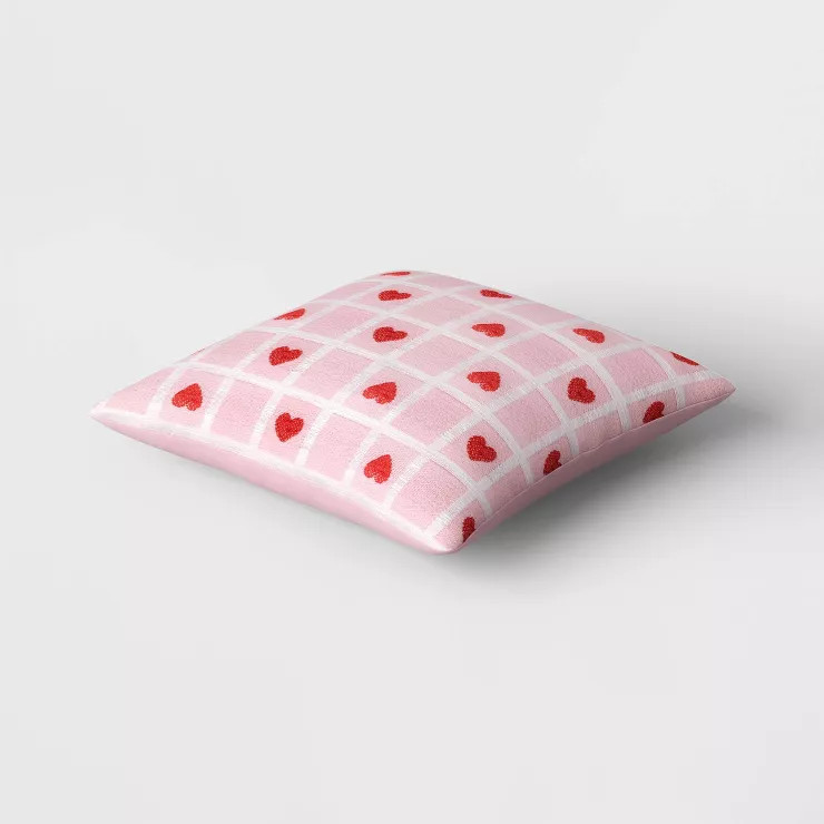 Valentine's Day Checkerboard Hearts Square Throw Pillow Pink - Threshold™ | Target