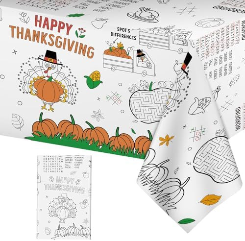 Happy Thanksgiving Coloring Tablecloth for Kids-Giant Thanksgiving Paper Activity Table Cover, Ju... | Amazon (US)