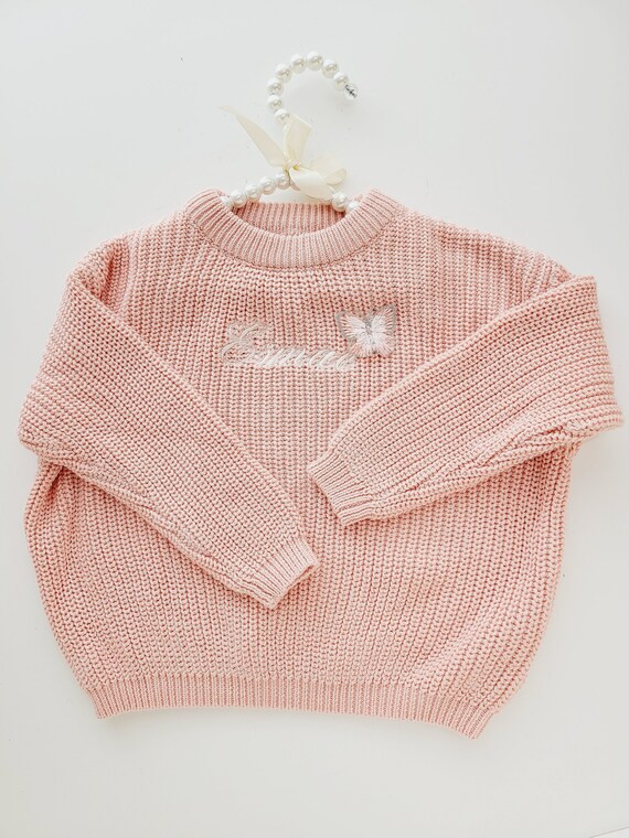 Pink Personalized Embroidered Sweater With Butterfly | Etsy | Etsy (US)