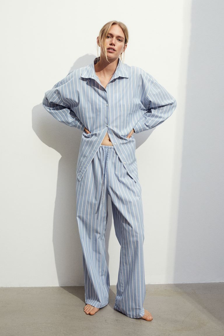 Pajama Shirt and Pants - Blue/striped - Ladies | H&M US | H&M (US + CA)