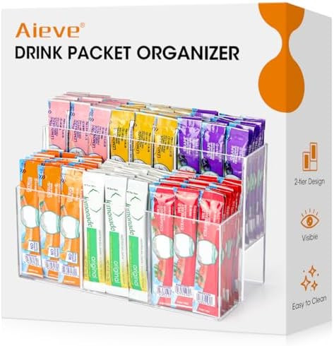 AIEVE Drink Packet Organizer, 2-Tier Water Flavor Packet Holder for Pantry Storage, Acrylic Drink... | Amazon (US)