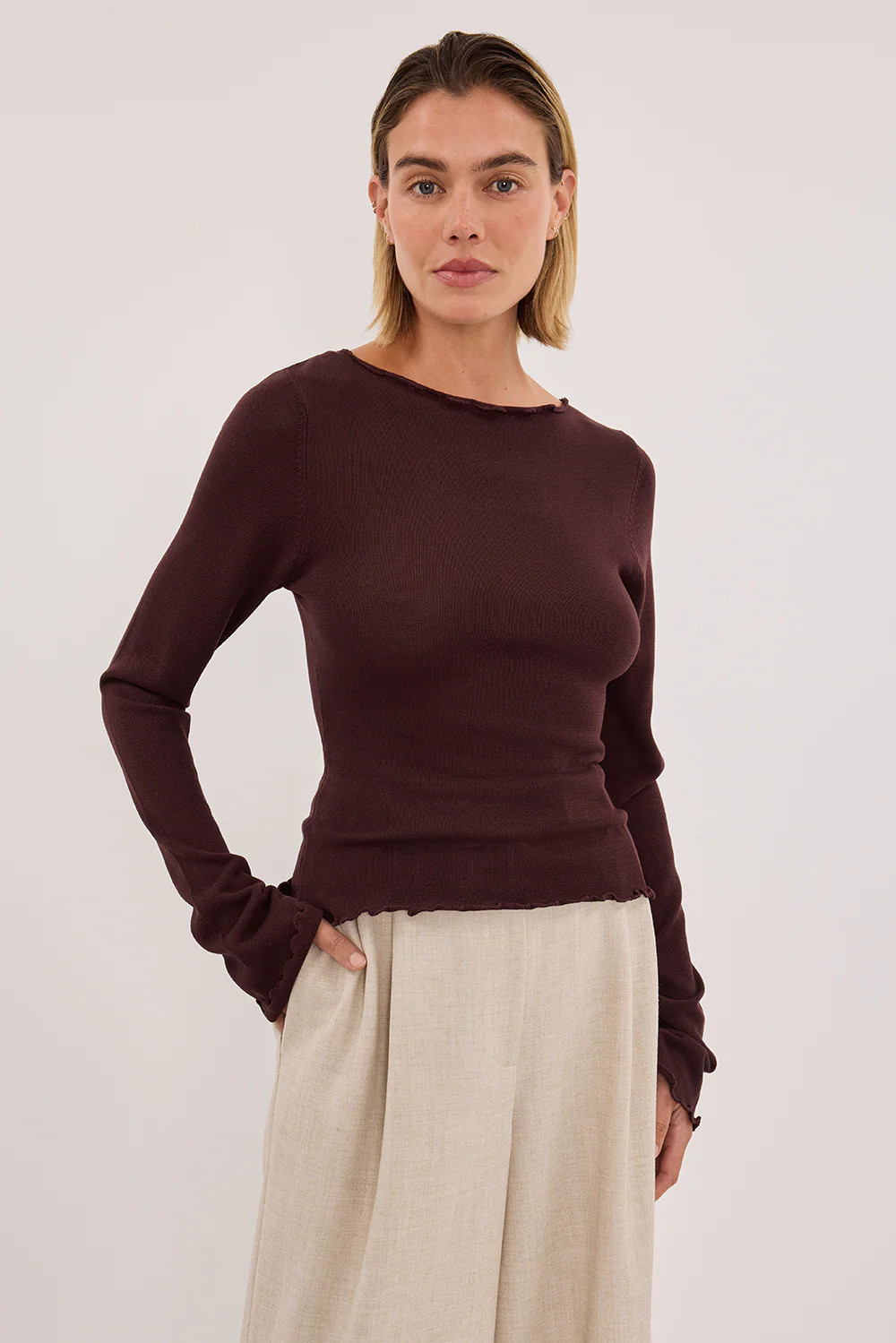 BLAKE PLUM LONG SLEEVE BOAT NECK KNIT TOP | DISSH