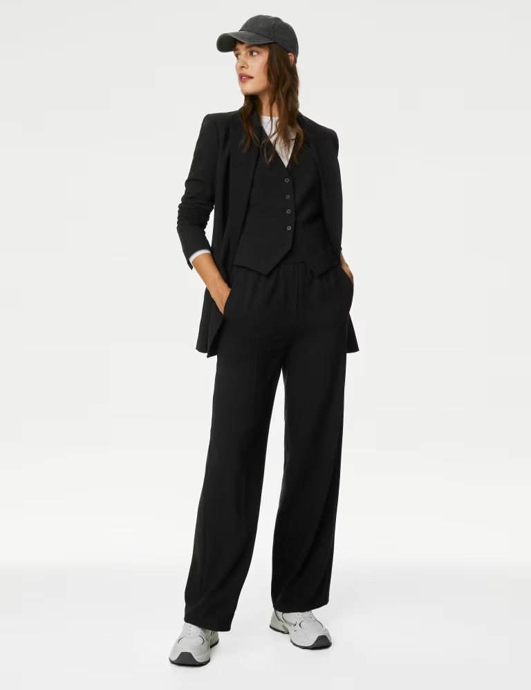 Woven Elasticated Waist Wide Leg Trousers | Marks & Spencer (UK)