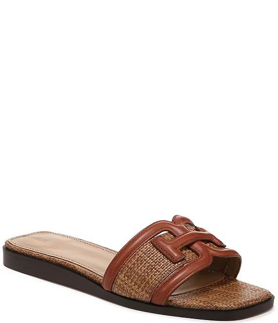 Irina Leather and Basket Weave Double E Square Toe Flat Slide Sandals | Dillard's