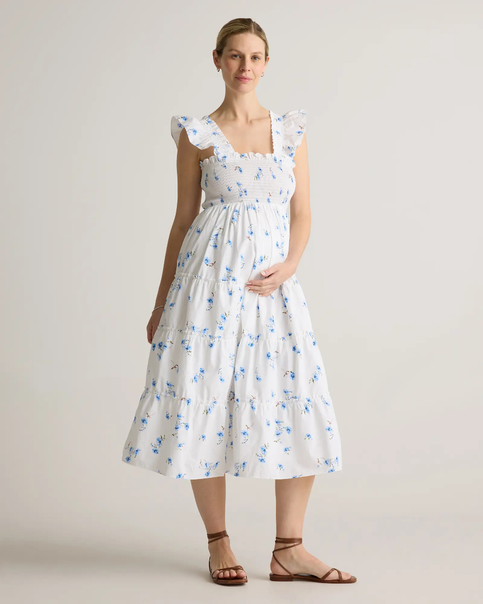 100% Organic Cotton Poplin Maternity Smocked Midi Dress in Romantic Stems | Quince