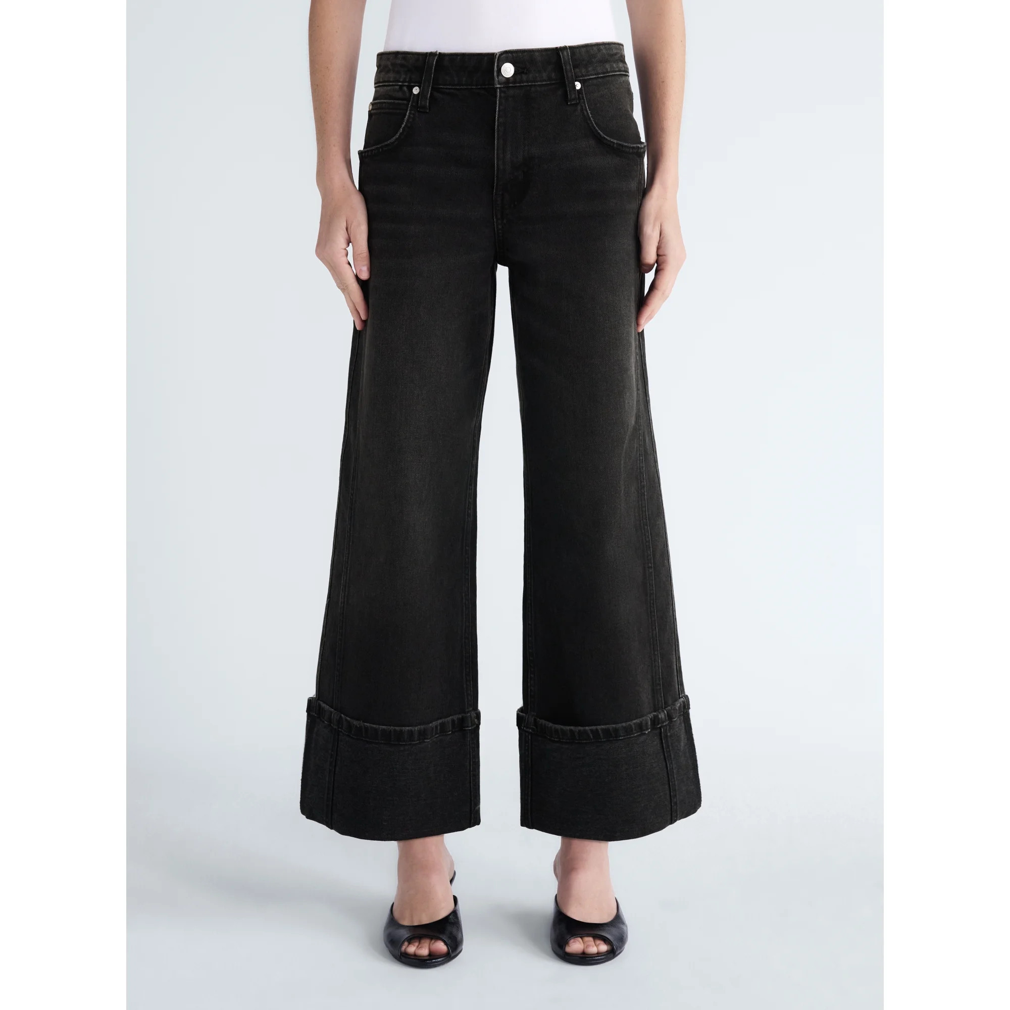 Scoop Women's and Women's Plus Mid Rise Cuffed Wide Leg Jean, Sizes 0-28W | Walmart (US)