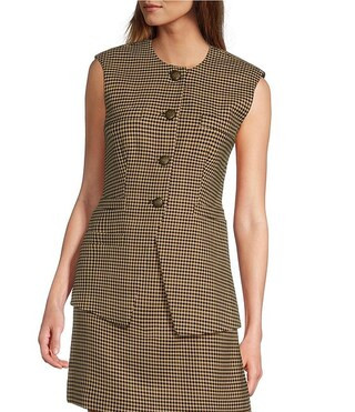 Antonio Melani Elodie Woven Menswear Plaid Crew Neck Button Front Sleeveless Long Line Coordinati... | Dillard's