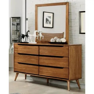 Furniture of America Fopp Modern 2-piece Dresser and Mirror Set (Oak Finish - Oak - Medium Wood) | Bed Bath & Beyond