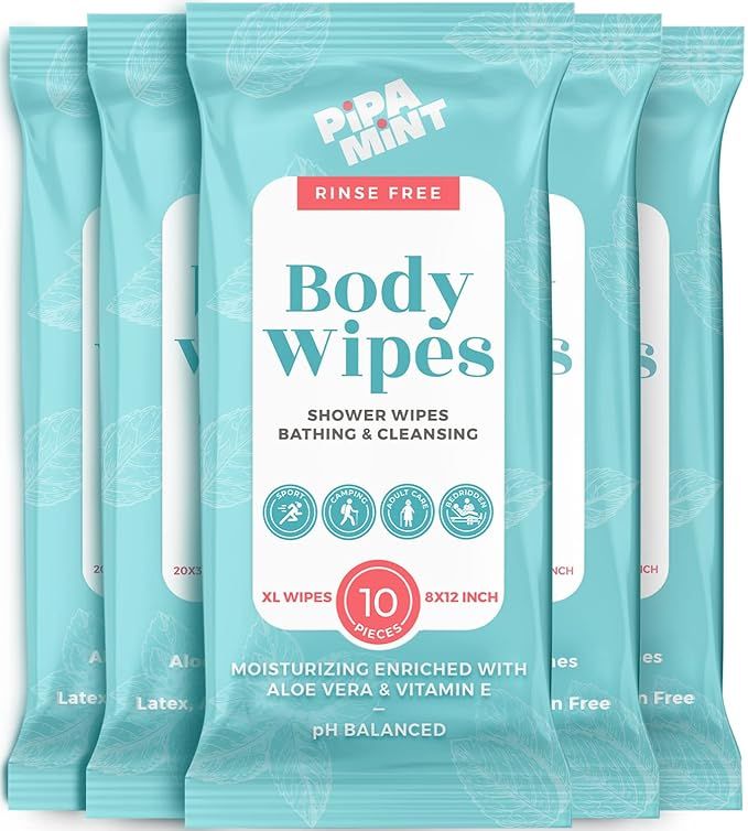 Body Wipes (5 Packs) 50 XL Shower Wipes Body Wipes for Adults Bathing, Traveling, Camping, Gym, C... | Amazon (US)