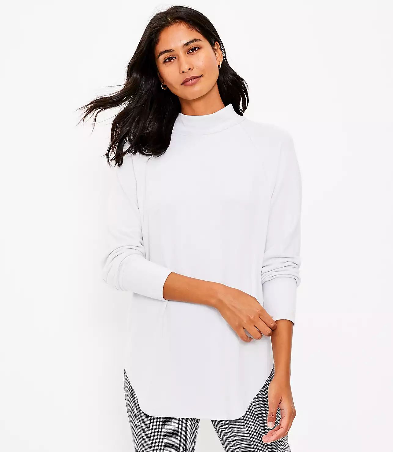 Mock Neck Shirttail Tunic Top | LOFT