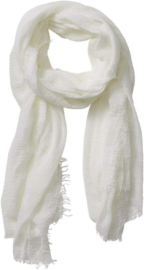 Summer Cotton Blend Crinkle Vintage Soft Scarf with Fringed Edges 35" × 70" | Amazon (US)