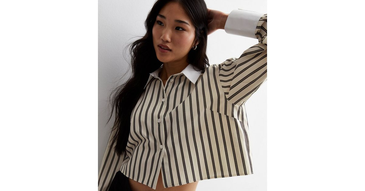 White Stripe Contrast Detail Crop Shirt | New Look | New Look (UK)