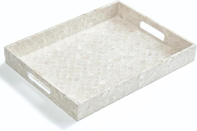 Capiz Decorative Tray 15.8” x 11.8” x 1.8" Rectangular Tray, Natural Handmade Serving Tray wi... | Amazon (US)