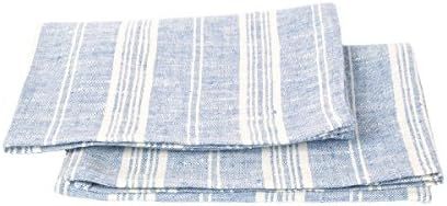 LinenMe Set of 2 Multistripe Linen Hand Towels, 18 by 28", Blue White, Prewashed 100% European Li... | Amazon (US)